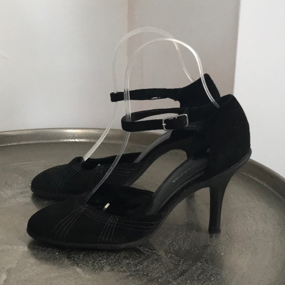 BCBGMaxAzria Ankle Strap Black Suede Heels